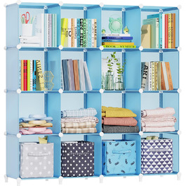 Wardrobe, Portable Shelving System, Plastic Closet with 2 Clothes Rods, Bedroom Wardrobe Closet White for Bedroom (Blue)