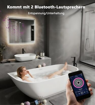 Дзеркало для ванної кімнати SVNR з підсвічуванням 40x60 см, LED, алюмінієва рама, захисне скло, IP44, 3 кольори світла, антизапарник