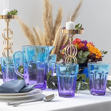 Set of 6 Colorful Glasses - Colorful Water Glasses 425 ml - Drinking Glasses Blue Purple - Long Drink Glasses - Cocktail Glasses - Juice Glasses - Large Colored Drinking Glasses - Caipirinha | Gigi Dreamy Sunset