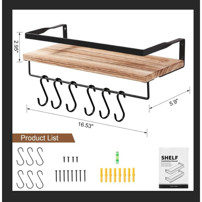Настінна полиця AGM Wandregal 2 шт. з тримачем для рушників, світло-коричнева, для ванної, кухні, вітальні, офісу, спальні