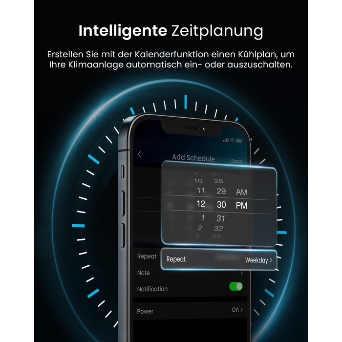 Мобільний кондиціонер Pro Breeze™ 4-в-1: охолоджувач, вентилятор, осушувач повітря, нічний режим, клас енергоефективності A, комплект ущільнювача для вікна, пульт дистанційного керування та таймер 24 години, білий (12000 BTU, Smart App)