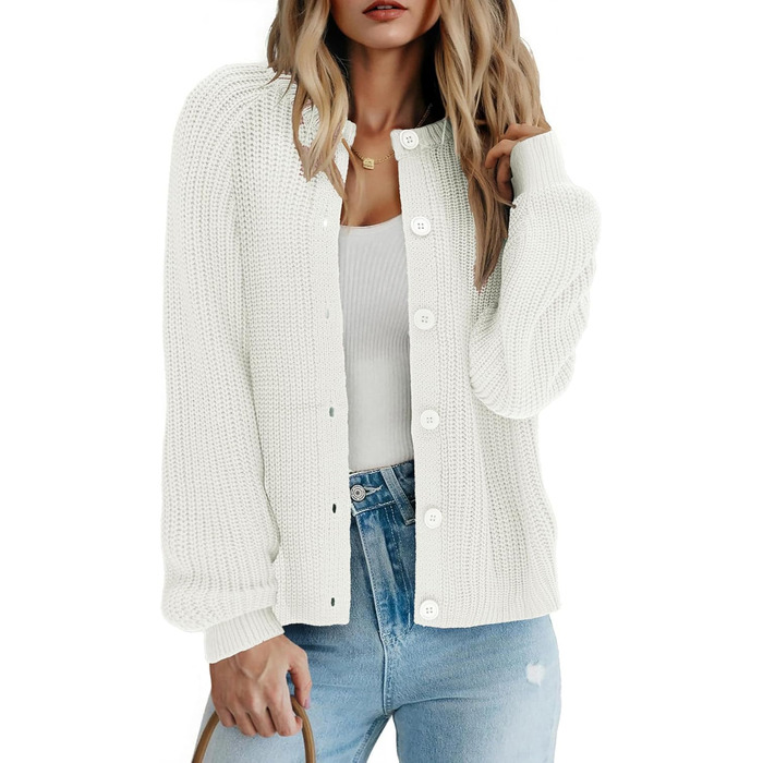 Жіноча в'язана жилетка Zeagoo: короткий кардиган з круглим вирізом, відкритий фасон, ґудзики. Елегантний повсякденний стиль (S, білий)