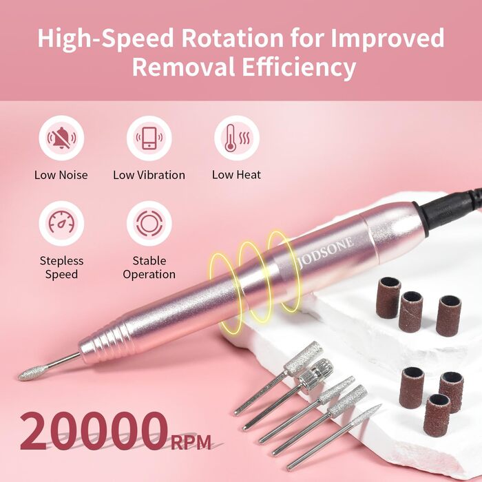 Електрична фрезер для нігтів JODSONE 6 в 1 – бездротова, 20000 об/хв, USB-зарядка, для гель-лаку, манікюрний набір з регулюванням швидкості