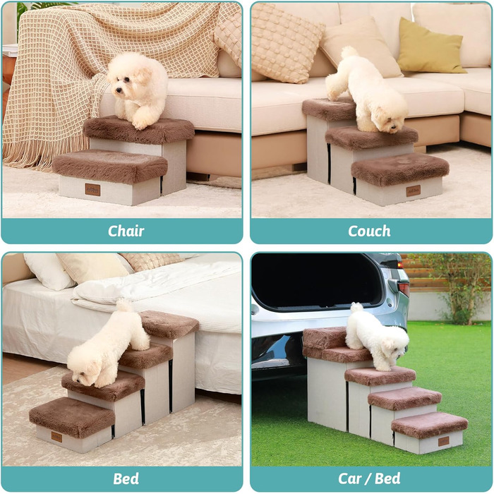 Pet Stairs for Small Dogs with Storage, Dog Stairs Foldable for Bed Couch, Dog Stairs Dog Ramp with Non-Slip Bottom, Leak-Proof, Up To 80kg, 33x8x5cm, Steps, (Brown, 5, 33x101x54cm)
