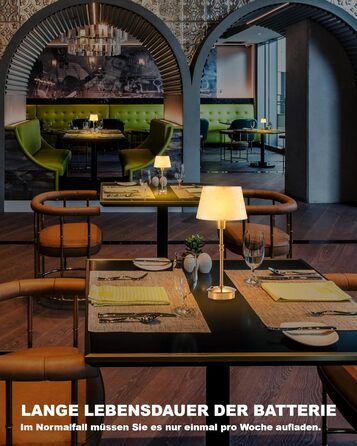 Настільна лампа OCEST на акумуляторі, сенсорне керування, регульована яскравість, для дому, кухні, тераси, їдальні (античне латунь-лінолеум), плафон з шовку 35,5 см