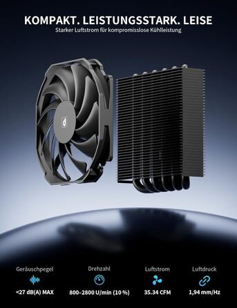 upHere H45K6: Тихий кулер для CPU з 6 тепловими трубками (90x45 мм) - сумісний з AM5/AM4/AM3, Intel 1851/1700/115x/1200