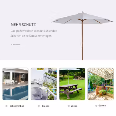 Outsunny Wooden Parasol 300 cm Wooden Umbrella Garden Umbrella Balcony Umbrella Bamboo Cream White | Aosom