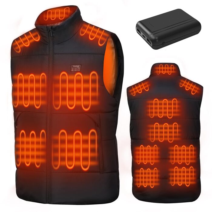 Електрична гріюча жилетка для чоловіків та жінок, 15 зон обігріву, 3 температурні режими, легка, для зими, на вулицю (без акумулятора), чорна L
