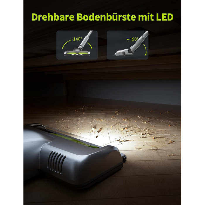 Бездротовий акумуляторний пилосос Kalado 27000Pa, 250W, 45 хв роботи, 1000 мл, для твердих поверхонь, плитки, шерсті тварин, зелений