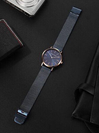 Годинник жіночий Hannah Martin, кварцовий, з нержавіючої сталі, водонепроникний, сітка, ультратонкий (блакитна поверхня, блакитний ремінець)