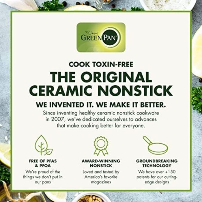 GreenPan Mayflower Pro Hard-Anodized Ceramic Non-Stick Coating, 5-Piece Cookware Set, Vintage Wood Handle, PFAS-Free, Induction-Compatible, Charcoal Gray Cookware Set 5-Piece