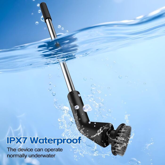 Електрична щітка для чищення ванни та душової кабіни, 7 насадок, бездротова, з висувним ручками, для ванної, кухні та авто (чорна)