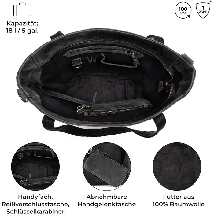 Сумка жіноча шкіряна через плече Berliner Bags Verona, велика шопер-сумка з YKK-блискавкою, темно-сіра