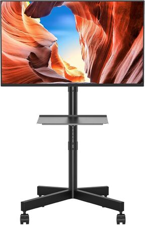 Підставка для телевізора BONTEC на коліщатках для плазмових/LCD/LED телевізорів 23-60 дюймів, з полицею для ноутбука, регульована по висоті, чорна (до 25 кг, VESA 400x400 мм)