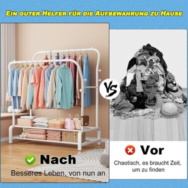Вішалка для одягу металева подвійна з гачками та полицею для взуття, біла - Stabil