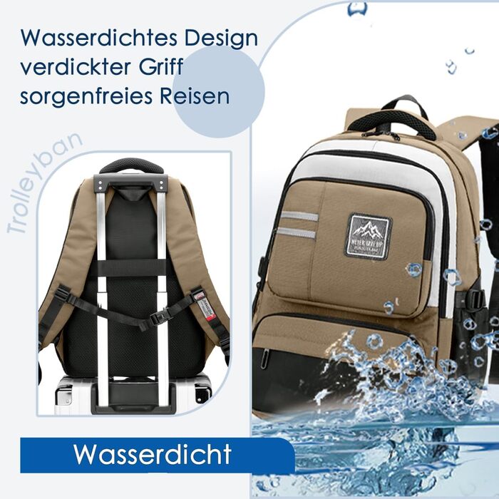 Шкільний рюкзак для підлітків, хлопчиків, водонепроникний, для школи, коледжу, роботи (Хакі)