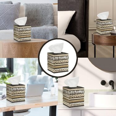 Набір аксесуарів для ванної кімнати Zahari Home Sinatra: миловарка, дозатор для лосьйону, склянка, тримач для зубних щіток, мильниця. Сучасний декор з блискучого мозаїчного скла, чорний (Safari Stripes). Набір сміттєвого контейнера та органайзера для серв