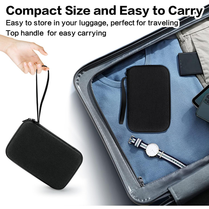 Органайзер для кабелів Teskyer, чорний, жорсткий кейс, водонепроникний, 14 x 22 x 6,5 см