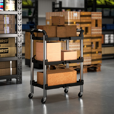 HOMCOM 3-Tier Rolling Tool Cart, Folding Tool Wagon with Handle, Assembly Cart Workshop Cart for Warehouse, Garage, Load Capacity up to 68 kg, Black | Aosom