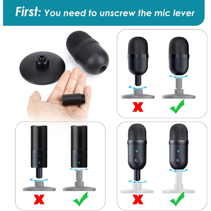 Тримач для мікрофона YOUSHARES Seiren V2 X: сумісний з Seiren Mini, V3 Mini/Chroma, Razer Seiren V2 X/Pro, Seiren X. Тримач з кабелями, стійка для стрімінгу та геймінгу