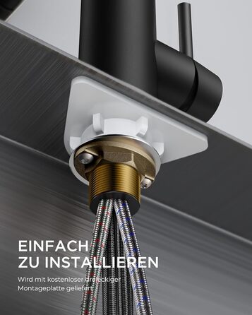 Змішувач для кухні FORIOUS висувний з душем, кухонний змішувач, L-подібний, 2 режими розпилення, поворотний 360°, матовий чорний