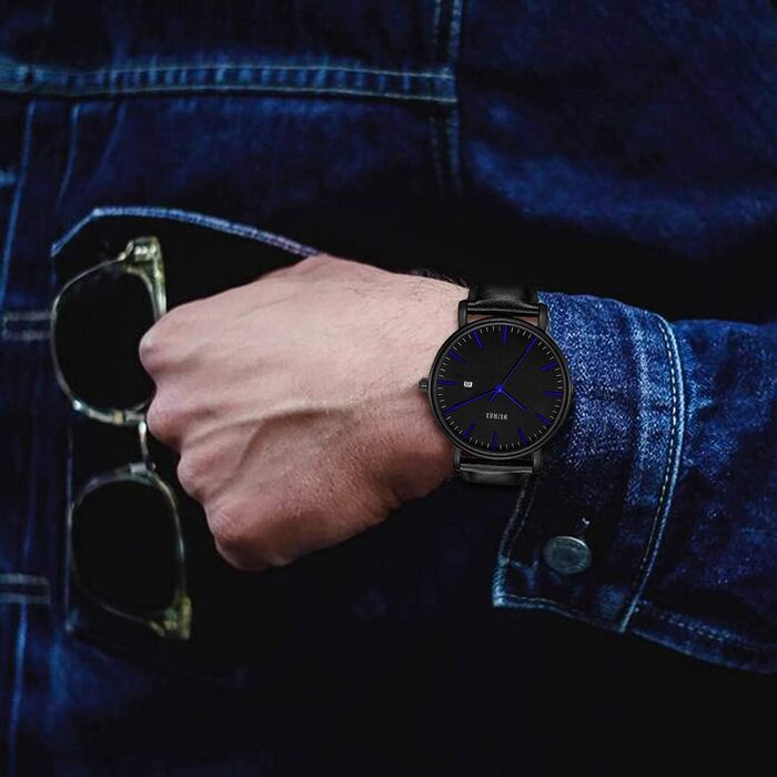 Годинник чоловічий BUREI, аналоговий кварцовий годинник з сітчатим ремінцем, мінімалістичний дизайн, чорний/синій, ідеальний подарунок для чоловіків