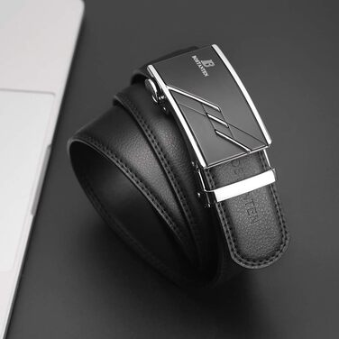 Шкіряний чоловічий ремінь BOSTANTEN з автоматичною пряжкою (рачет), 35 мм, чорний, довжина 115 см (на талію 32-38 дюймів), класичний бізнес-стиль