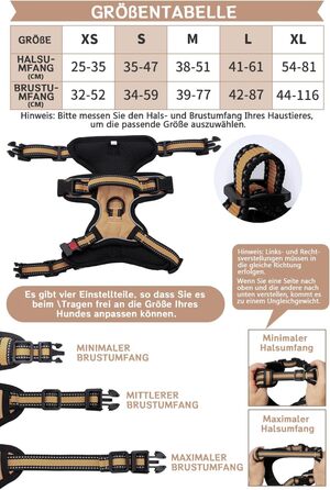 Нашийник для собак BaoCheng Anti Pull, протирвучий, малий/середній/великий, дихаюча сітка, зручне одягання/роздягання, 3 пряжки, безпечний, знімає напругу, світловідбиваючий (Хакі, S)