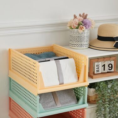 4-Piece Closet Organizer Stackable Plastic Closet Organizer Storage Box, Easy-Pull Drawer Dividers for Clothing Closet Pantry Laundry (4-Piece Mix-color)
