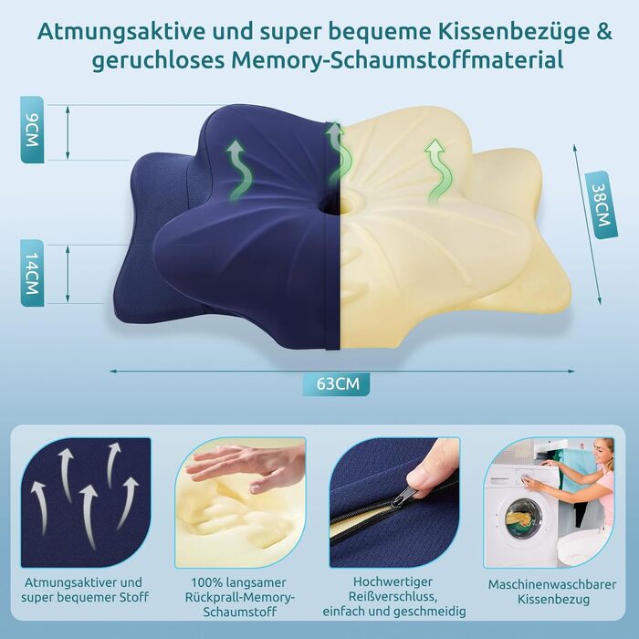 DONAMA Memory Foam Pillow Ergonomic Neck Pillow Head Pillow Side Sleeper Pillow for Side, Back & Stomach Sleepers