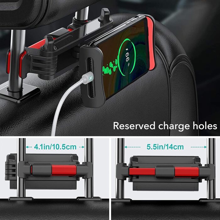 Універсальний тримач для планшета в авто, регульований, для iPad/iPhone/Samsung Galaxy Tab/Kindle Fire HD/Nintendo Switch, 4.4-11 дюймів, червоний/чорний