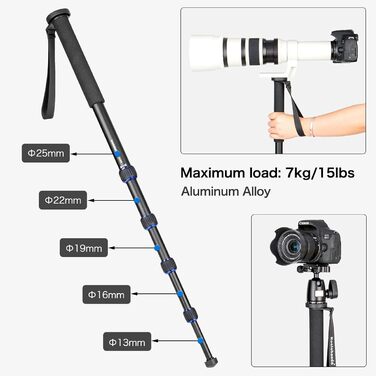 Штатив Koolehaoda з алюмінію з підтримкою та K-09 кульовою головкою для DSLR-камери. Максимальна висота: 175 см. K-288+Kugelkopf