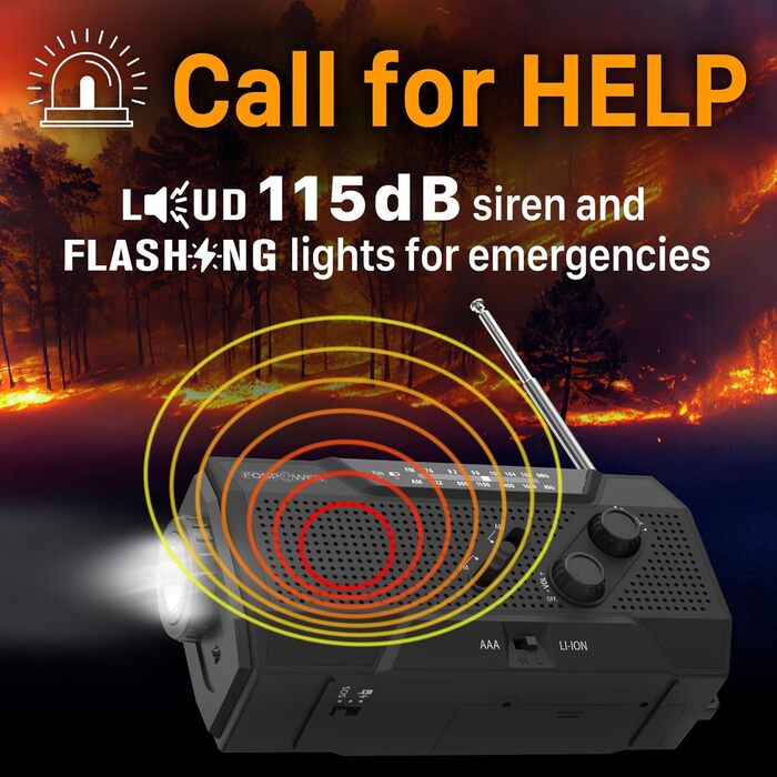 Радіо на сонячній енергії FosPower з живленням від акумулятора 10000mAh - радіо NOAA/AM/FM, USB/Solar/Ручний заряд, SOS-сигнал, ліхтарик для надзвичайних ситуацій (7400mWh, чорний)