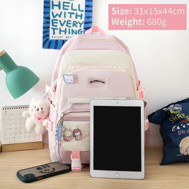 Набір шкільних рюкзаків IvyH 5-ти частинний: рюкзак для дівчинки, сумка для школи, підліткові рюкзаки, рюкзак для дівчаток 3-7 класів, набір шкільних сумок з пеналом та нагрудником, 45 см, рожевий 8583#