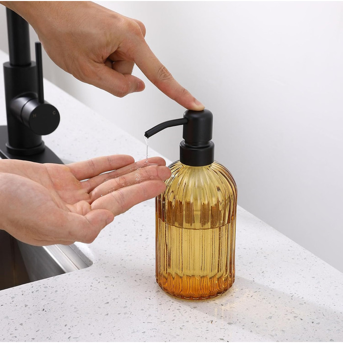 Дозатор для мила з бурштинового скла, 473 мл, з щіткою для миття, для ванної кімнати та кухні, з золотою помпою, преміум-якість