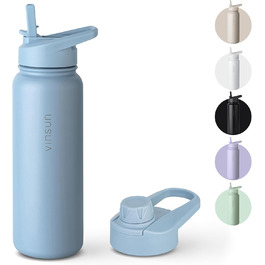 Stainless Steel Water Bottle 1L - Straw, Drinking Opening - Leakproof, Carbonated Drink Compatible, BPA Free - Thermos Bottle, Sports, Outdoor, School, University, Bicycle, Hiking, Gym (750 ml, Blue)