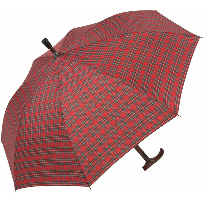 iX-brella Folding Umbrella with Adjustable Height and Wooden Handle - Red Checkered Small