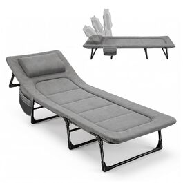 Ліжко туристичне розкладне Sekey XXL 190x71x35 см, сіре з подушкою - для кемпінгу, риболовлі, міцний сталевий каркас, Oxford тканина