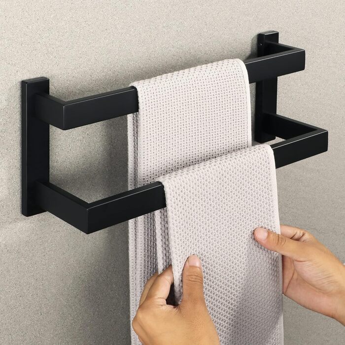 Тримач для рушників SAYAYO: настінний, багаторівневий, для ванної та кухні, 64 см (чорний)