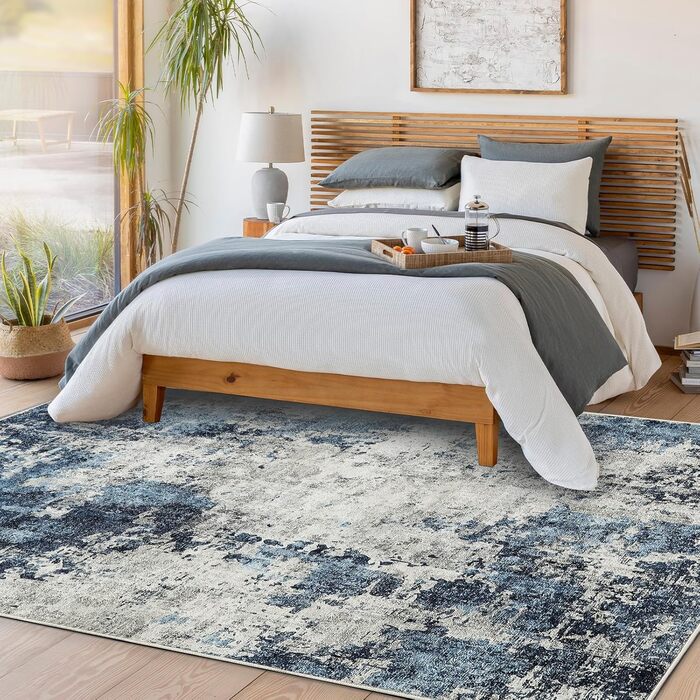 Килим для вітальні 160x230 см, блакитний, вінтажний, з коротким ворсом, абстрактний дизайн, легко миється, антиковзаючі килими для спальні