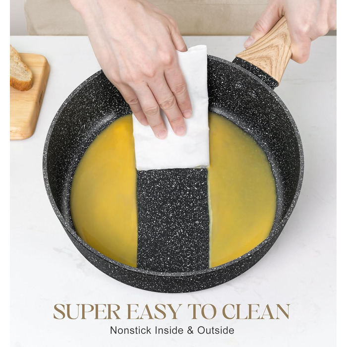 Сковорода з антипригарним покриттям Michelangelo з кришкою 28 см, глибока сковорода з кришкою, сковорода для тушкування 28 см, індукційна сковорода з антипригарним покриттям та м'якою бакелітовою ручкою, підходить для індукційних плит, чорна, глибока сков