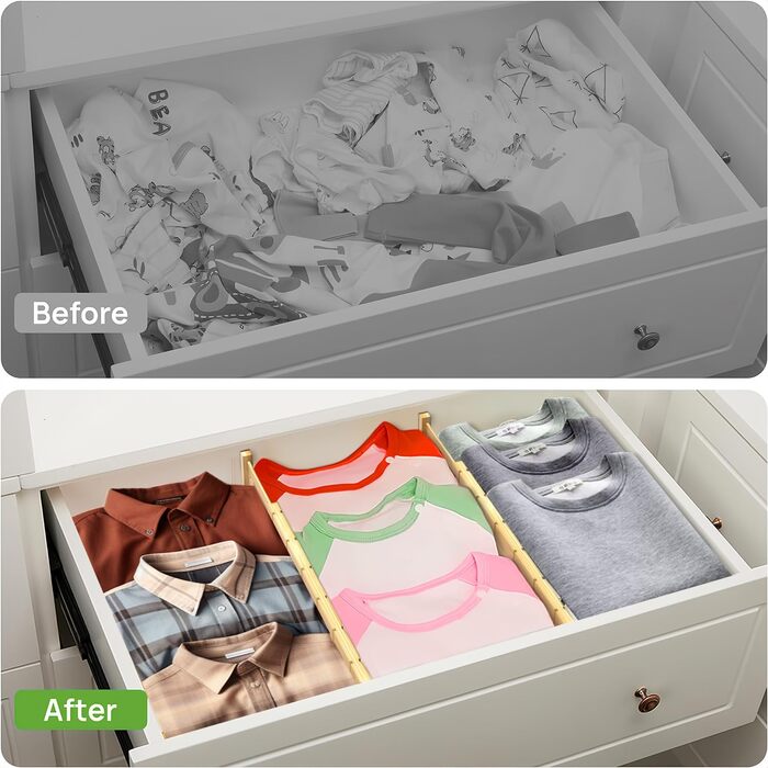 ANTOWIN 4 Pack Expandable Drawer Dividers, 5.7CM, extends from 43CM to 56CM, Drawer Organizers for Kitchen, Bedroom, Office, Bathroom (Natural)