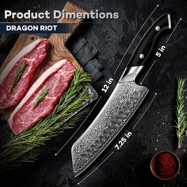 Японський ніж Dragon Riot Santoku з дамаської сталі, професійний кухонний ніж, ручної роботи, з подарунковою коробкою