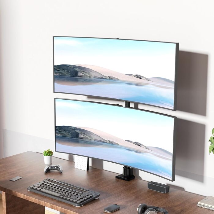 Кріплення для монітора 2 монітори один над одним, 24-57 дюймів, для плоских та вигнутих екранів, вантажопідйомність 2-27 кг, чорний