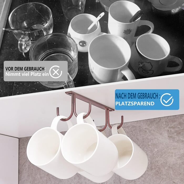 Тримач для чашок під шафу FOMANSH, 12 гачків для чашок, білий/коричневий, з кріпленнями