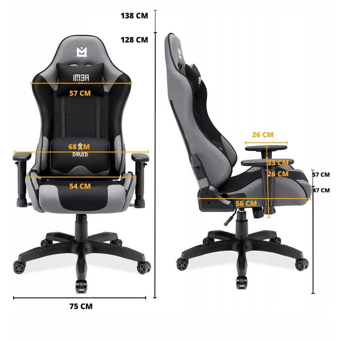 Ігрове крісло IMBA seat Druid, тканина, сіре