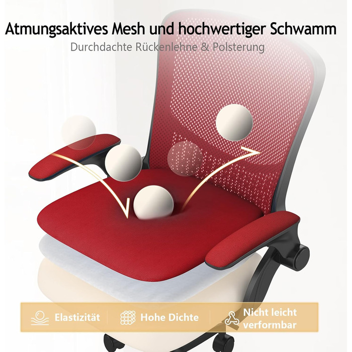 Офісний стіл Naspauluro: ергономічне крісло з сітчастою спинкою, підтримкою попереку, м'яким сидінням, регулюванням висоти. Для дому та офісу, сірий (чорний/червоний). Без підголівника.