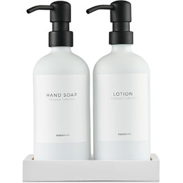 Набір диспенсерів для мила та лосьйону MaisoNovo: 2 диспенсерів по 500 мл + піднос з шиферу, чорний, для ванної та кухні