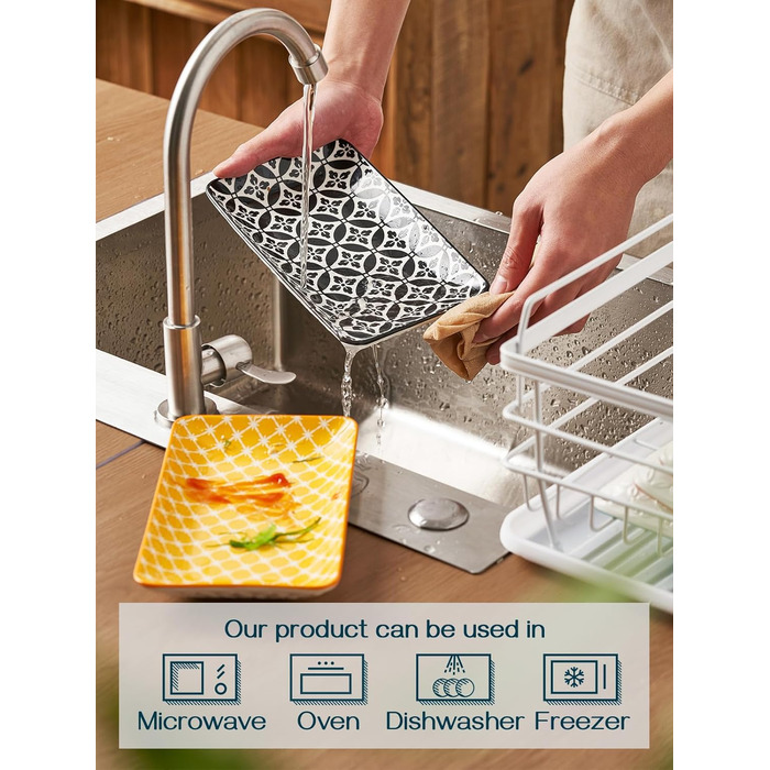 DOWAN Сервірна таця 6-ти місна - Bone China, прямокутна, 20.5 см - для закусок, суші, фруктів, салату, десерту. Можливе використання в мікрохвильовій печі, духовці, миєвій машині. Багатобарвна