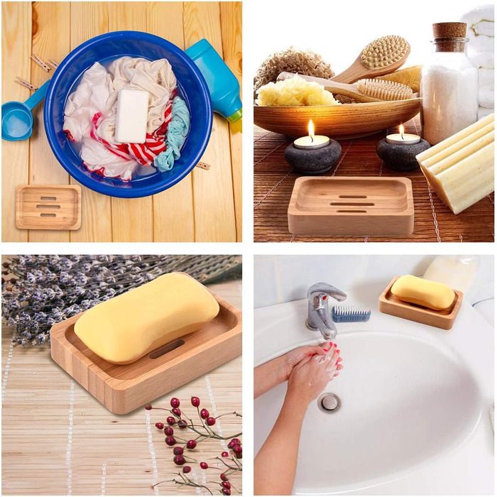 Натуральні дерев'яні підставки для мила з бамбука (2 шт.) - ручна робота, для мила, губки, аксесуарів для ванної кімнати